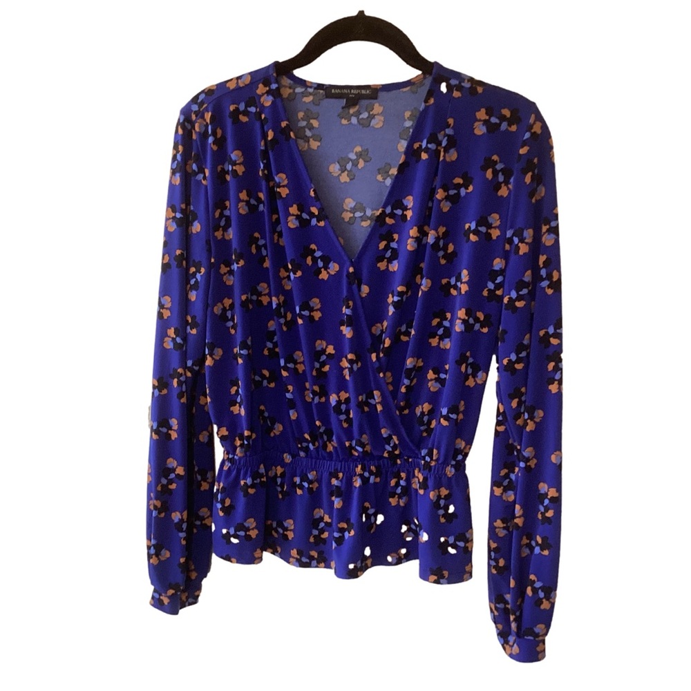 Banana Republic Factory Floral Wrap Blouse Blue Size Small Moody Floral